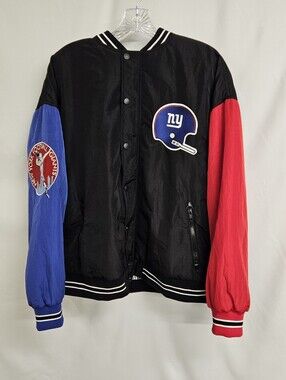 Terez Women's New York Giants Colorblock Varsity Jacket Black Red Blue Sz Medium